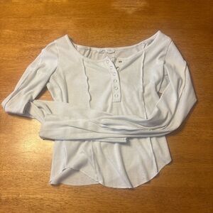 Women's Light Blue Ribbed Long Sleeve Top